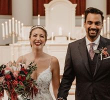 Couple walks down the aisle in a wedding at Hendricks Chapel